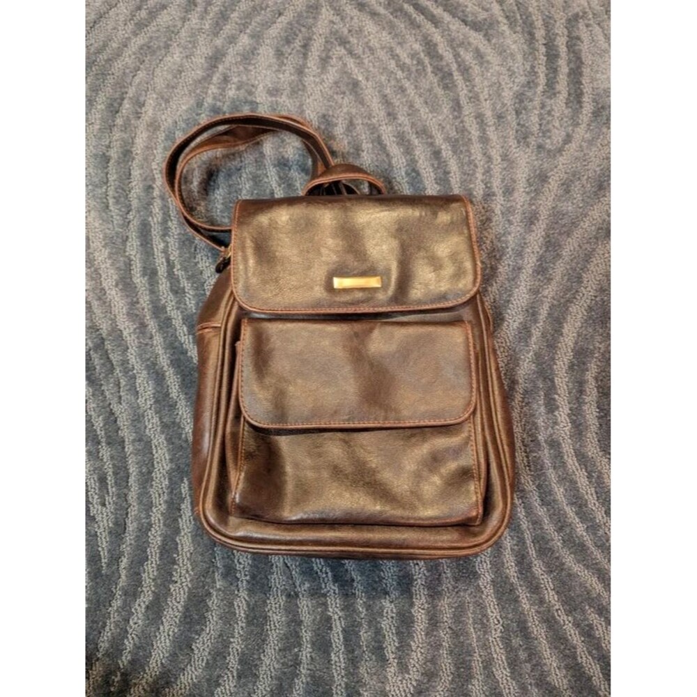 Cherokee Brown Faux Leather Backpack Purse Multi Pocket Flap Bag Vintage Style